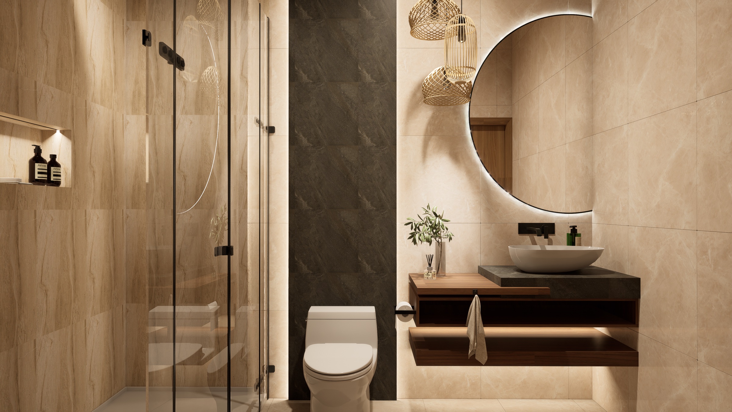 Baño con espejo retroiluminado