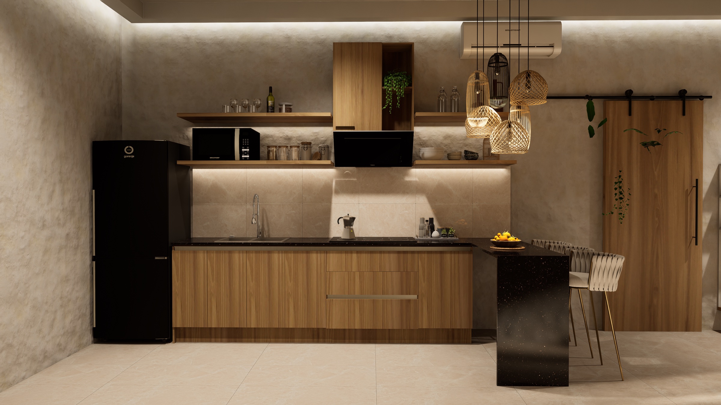 Cocina integrada con barra